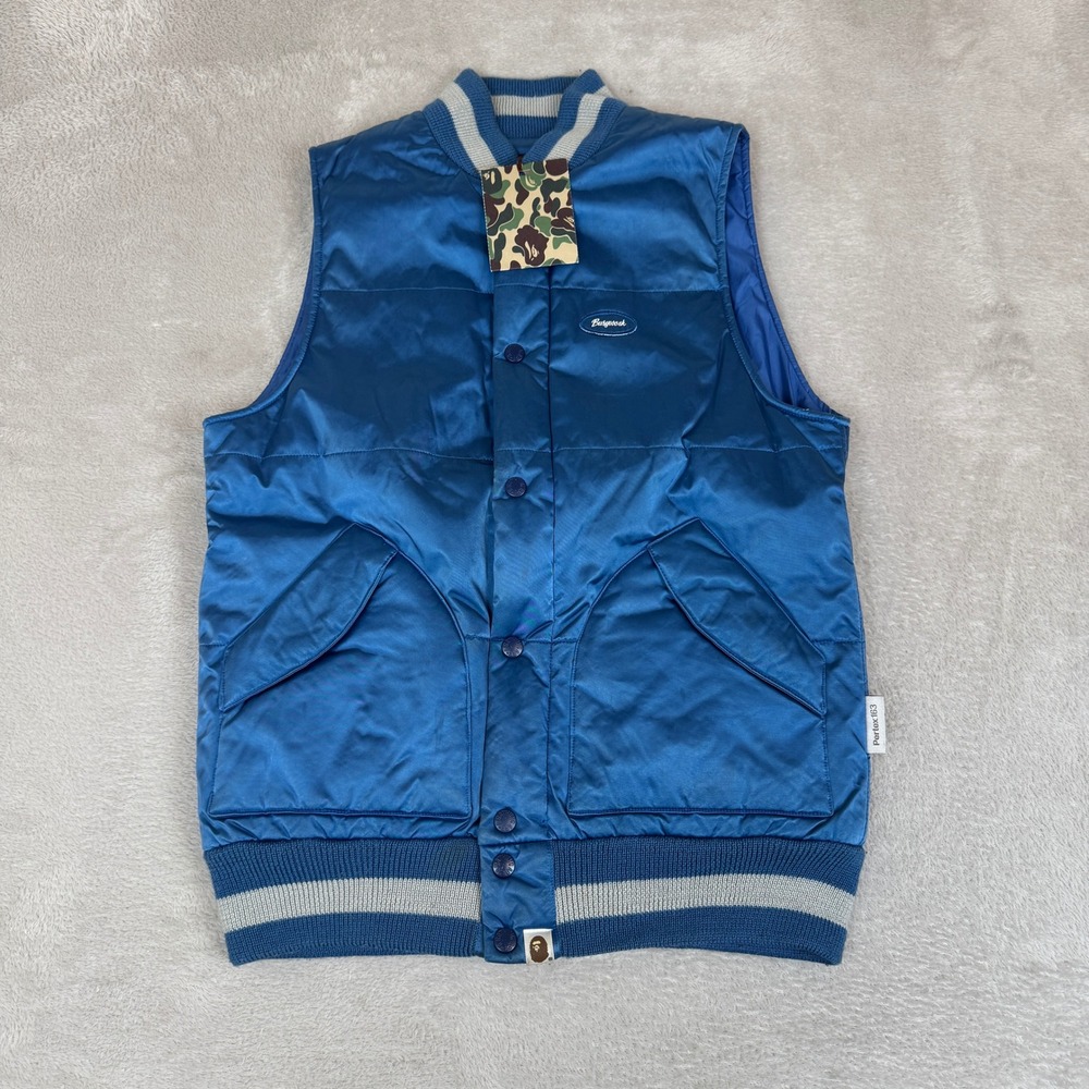 NWT VTG A Bathing Ape Bape Busy Works Puffer Vest Mens S Blue Primaloft